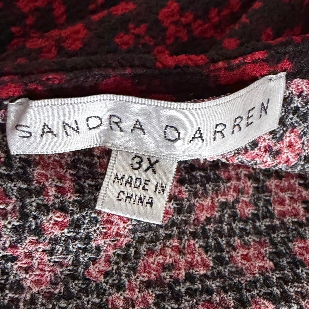 Sandra Darren Red Black Floral Crepe Tiered V-Neck boho cottagecore Dress 3X - Picture 3 of 12